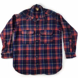 Vintage 70s Women’s Wool plaid Shacket M Orange blue USA Camping Western Prairie